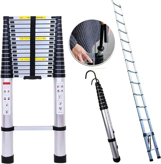 20ft 6.2M Aluminum Telescoping Ladder, w/ 2 Detachable Hooks, Anti-Slip Rubber Feet Portable Folding Ladder, 330lbs Max Capacity