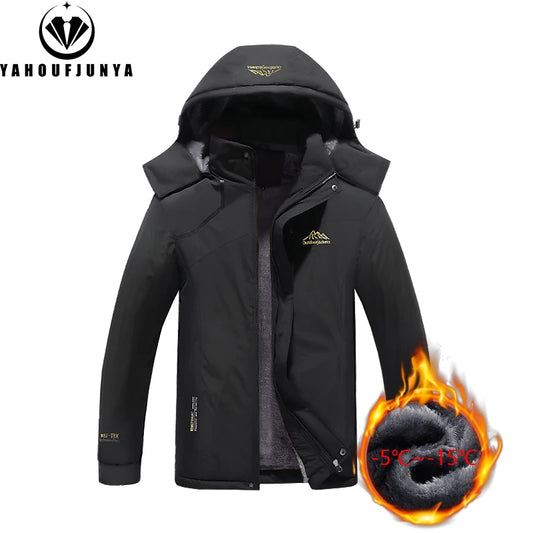 2024 Winter Men Windbreak Plus Thick Warm Jacket Hiking Men Outdoor Skiing Camping Removable Hooded Comfortable Jacket Coat Male