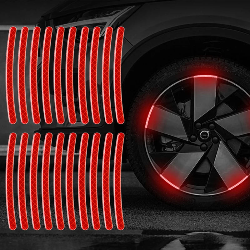 20Pcs Car Wheel Hub Sticker High Reflective Stripe Tape for Motorcycle Car Night Driving Safety Luminous Universal Sticker