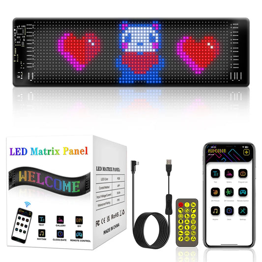 Car LED Matrix Pixel Panel DIY RGB Lighting Graffiti Scrolling Text Board Windshield Advertising Screen Bluetooth APP Control 5V