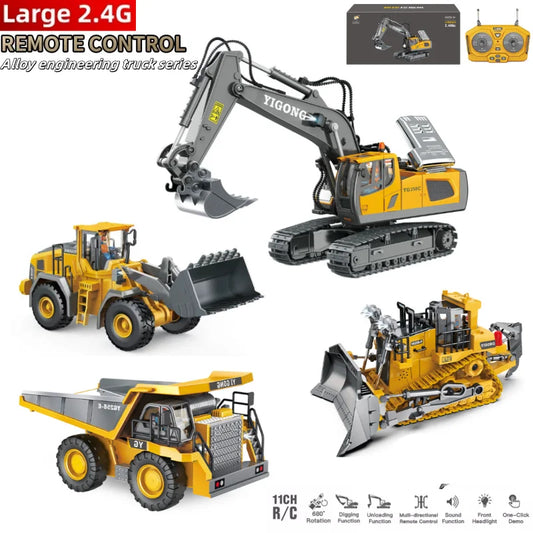 Four-Wheel Drive Remote Control Excavator 4x4 Alloy Dump Truck Excavator Loader Model Construction Vehicle Toy Children's Gift