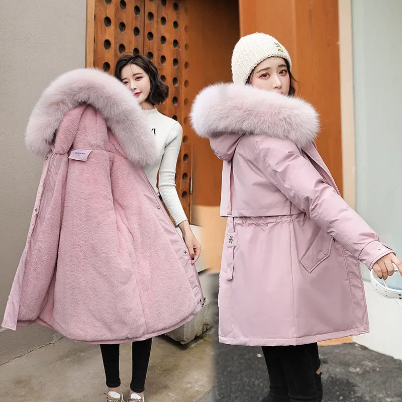 Women's Long Coat Parkas Winter Jacket Women 2024 Fashion Wool Liner Hooded Parka Slim Warm Female Jacket Womens Coats