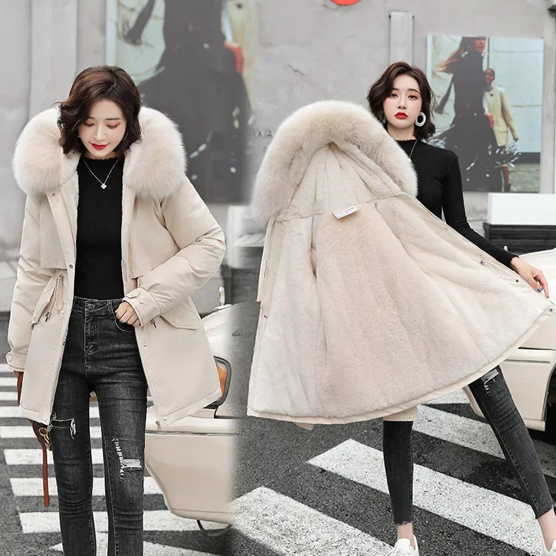 Women's Long Coat Parkas Winter Jacket Women 2024 Fashion Wool Liner Hooded Parka Slim Warm Female Jacket Womens Coats