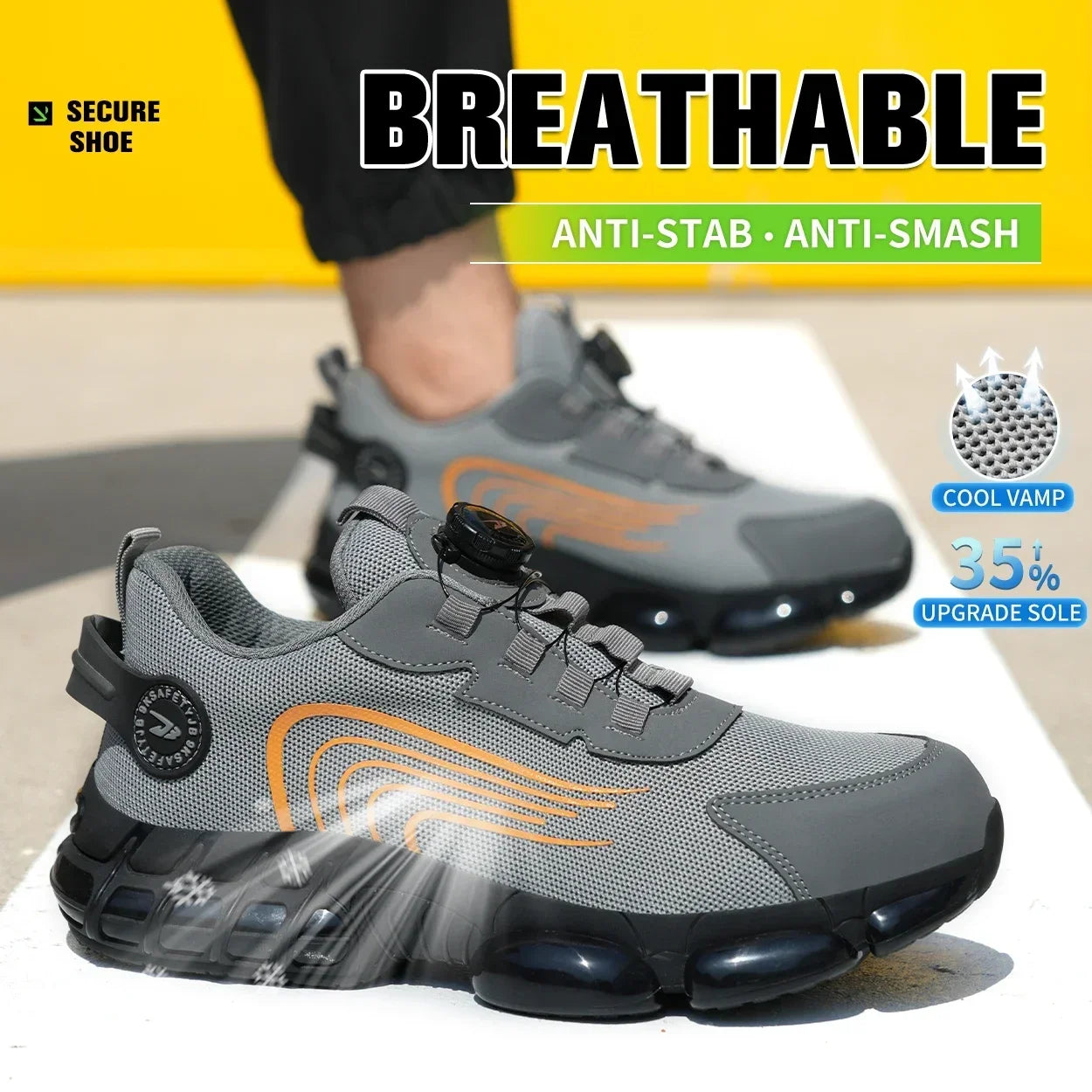 Summer Work Safety Protection Shoes Air Cushion Breathable Safety Shoes Anti-stabbing -smash Lightweight Sports Shoes For Men