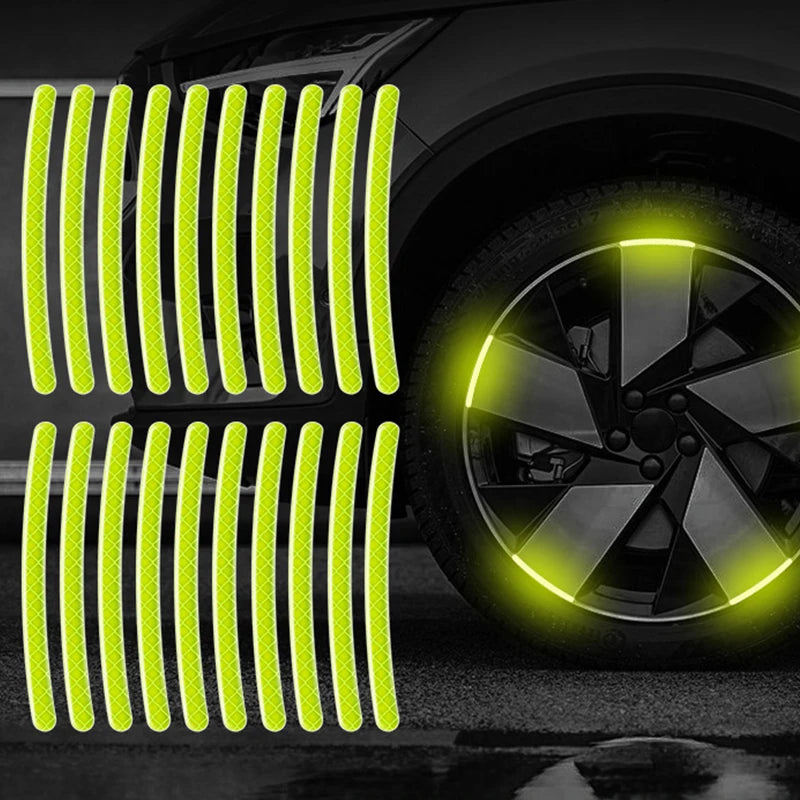 20Pcs Car Wheel Hub Sticker High Reflective Stripe Tape for Motorcycle Car Night Driving Safety Luminous Universal Sticker