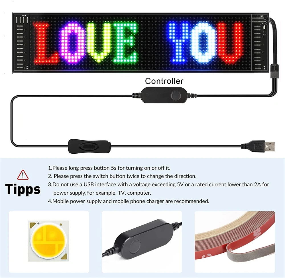 Pixel Block Display Car Play Wireless Led Signs Bluetooth App Programmable Led Car Sign Board USB 5V Led Matrix Panel