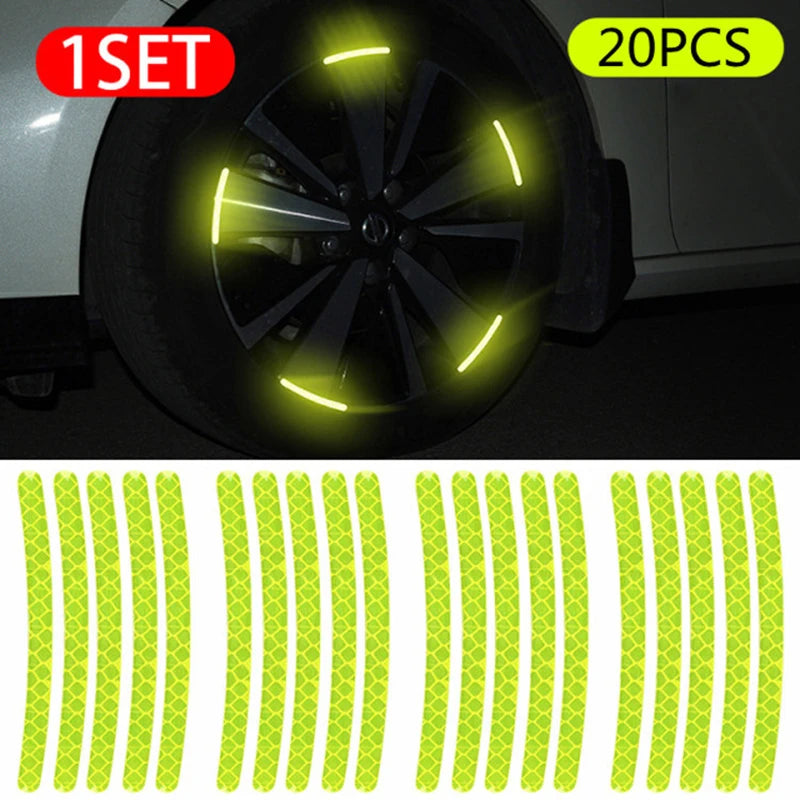 20Pcs Car Wheel Hub Sticker High Reflective Stripe Tape for Motorcycle Car Night Driving Safety Luminous Universal Sticker